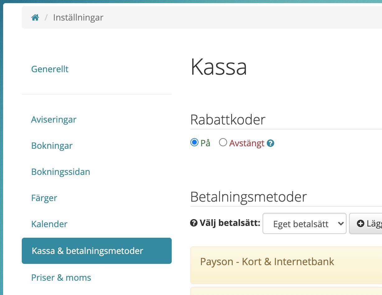Inställningar för att slå på/av rabattkoder i kassan